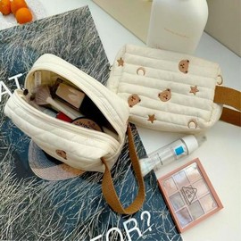 Teddy Bear Embroidered Cosmetic Pouch / 곰돌이 자수 화장품 파우치