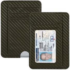 HOTCOOL Slim Wallet for Men, Minimalist Front Pocket Simple Leather Credit Card Holder RFID Blocking for Men & Women, Thin Organizer Gifts, Carbon Fiber - Gray, A Fiber Gray, Small Wallet