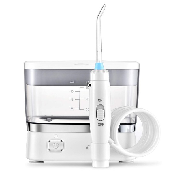 Countertop Dental Water Flosser for Teeth & Oral Hygiene - Cordless, Portable, Rechargeable, Travel-Friendly – White Electric Dental Floss & Oral Irrigator with Case – for Adults & Kids – Waterproof