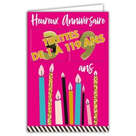 Afie 69-2503 Birthday Card with Pulls, Age from 1 to 119 Years, Shiny Gold for Men and Women â Coloured Text Inside â Envelope Included â Made in France â Colourages