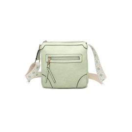 Women's Stylish Slim Multi Zipper Trendy PU Leather Shoulder Handbag Crossbody Bag -GOLDEN GREEN