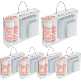 6 Pack Clear Pvc Clothes Storage Bags with Zip Reinforced Handle Under Bed Bedding Organiser Blankets Storage Boxes Dustproof Transparent Moving Totes for Sweater Bed Sheet Quilt 40x30x10 cm (White)