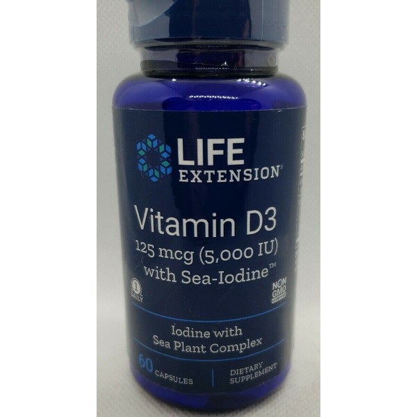 Life Extension Vitamin D3 with Sea-Iodine™ 125 mcg (5000 IU), 60 capsules