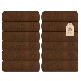 Lenenz Soft Wash Cloths - 12 Pack Plush and Absorbent Cotton Washcloths for Face, Body, and Baby - Multi-Purpose, Quick-Dry Wash Cloths Set 13x13'' (Brown)