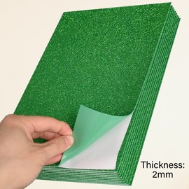 SALEMAR Green Glitter EVA Foam Sheets, Self-Adhesive Sparkle Craft Foam Sheet for DIY Projects, Decorations, St. Patrick's Day Crafts, 10 Packs (Green)
