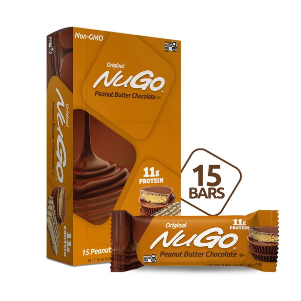 NuGo Protein Bar, Peanut Butter, 11g Protein, 170 Calories, Gluten Free, 15 Count