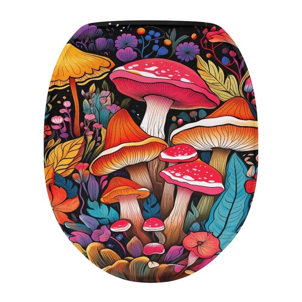 Bivxisrvo Cartoon Mushroom Print Toilet Cover Seat Polyester Fabric Toilet