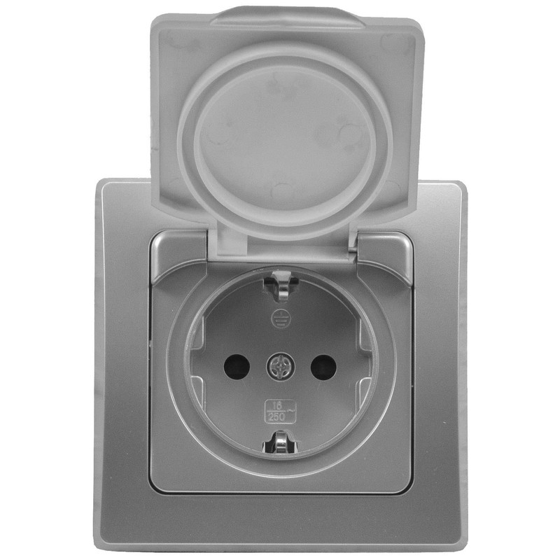 DELPHI Socket IP44 with Protection Lid Flush-Mounted Wet Room Rubber