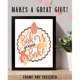 Bakers Gonna Bake Typography 11x14 Unframed Poster: Cozy Kitchen Wall Decor With Cupcake & Rolling Pin Artwork, Rustic Farmhouse Sign, Whisk & Apron Quote, Pastel Baking Illustration For Bakery Décor
