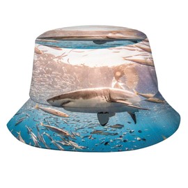 Marine Life Shark Bucket Hat,Casual Fisherman Cap Golf Boonie Hats Travel Beach Sun Hat for Women Men