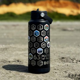 DOT.IT National Parks Water Bottle – 32oz Insulated Stainless Steel with 63 Engraved Parks – Leak-Proof, 2 Lids, Stickers