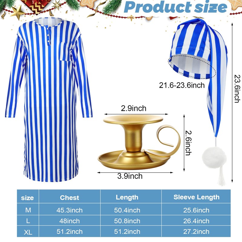 Liitrsh 3 Pcs Christmas Nightshirt Costume Cosplay Christmas Men's Pajama