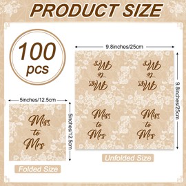 Vintage Bridal Shower Napkins Miss to Mrs Paper Disposable Napkins Wedding Party Decorations White Lace Beverage Dessert Napkin for Bridal Shower Weeding Engagement Party Supplies, 100Pcs