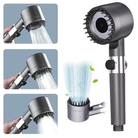 Duschkopf mit Filter, Wassersparend Hochdruck Duschkopf, Massage Handbrause mit Strahlarten, Regendusche Duschkopf mit Stoppfunktion, Für Entfernen vom harten Wasser,Rest-Chlor,Bakterien (Grau)