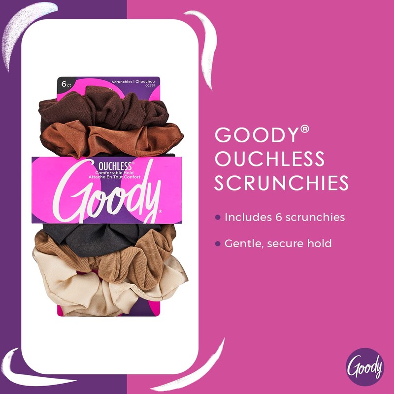 Goody Ouchless Scrunchies for Women, 6 Ct, Starry Night, Damage-Free