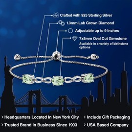 Gem Stone King 2.27 Cttw Oval Green Prasiolite and Lab Grown Diamond 925 Sterling Silver Bracelet For Women | Adjustable Bolo Bracelet For Women | Oval 7X5MM Easy-On Easy-Off