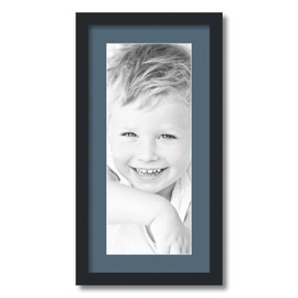 ArtToFrames 8x20 inch Satin Black Picture Frame with 2 Inch Single Dutch Blue Mat, SingleMat-FRBW26079-8x20-785