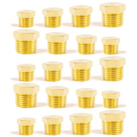 ChillWaves Brass Pipe Fitting Kit, Outer Hex Head Socket Pipe Plug Fitting，5 × 1/8" NPT，5 × 1/4" NPT，5 × 3/8" NPT，5 × 1/2" NPT Male，Thread Adapter(20-PACK)