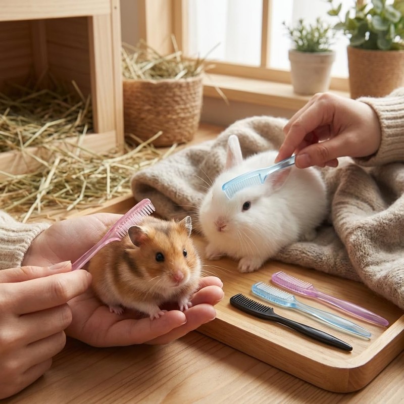 4-Pack Hamster Grooming Combs and Small Pet Hair Brushes for