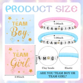 Quelay 24 Pcs Gender Reveal Bracelets with Cards Blue and Pink Team Boy Team Girl Bracelets for Boy or Girl Gender Reveal Party Favors Baby Shower Games Gifts for Guests