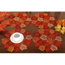 GRANDDECO Fall Thanksgiving Placemats Set of 4 with Cutwork Embroidered Maple Leaves, Autumn Harvest Table Decorations for Thanksgiving Party Holiday Dinner