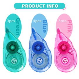 Correction Tape, 10 Pack Tape Easy To Use Applicator for Instant Corrections, 39.4 ft Each Correction Tape for Study Supplies and Office Products Three colors