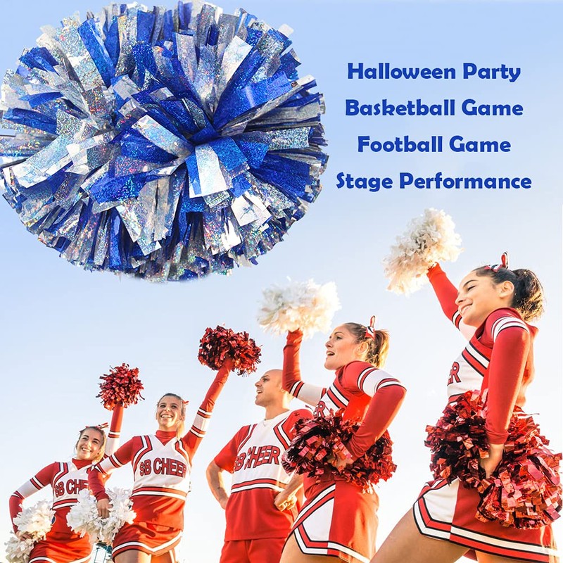 Hooshing 2 Pack Cheerleading Pom Poms Holographic Blue and Silver