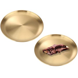 Pack of 2 Round Dinner Plates, Stainless Steel Round Tray, Decorative Tray, Round Straight Side, Dishwasher Safe, for Kitchen, Home Textile, Reception, Camping, Picnic (Gold)