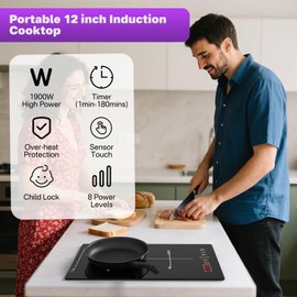 Gveyajo Double Induction Cooktop, 1800W Portable Dual Burner Induction Cooker with 1100W+800W Zones, 8 Power Levels, Timer, Child Lock, Built-in or Countertop Electric Cooktop 110V