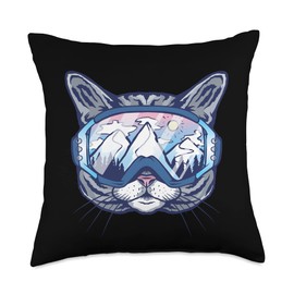 Cool Cat Wearing Ski Goggles - Mountain Snow - Cute Throw Pillow