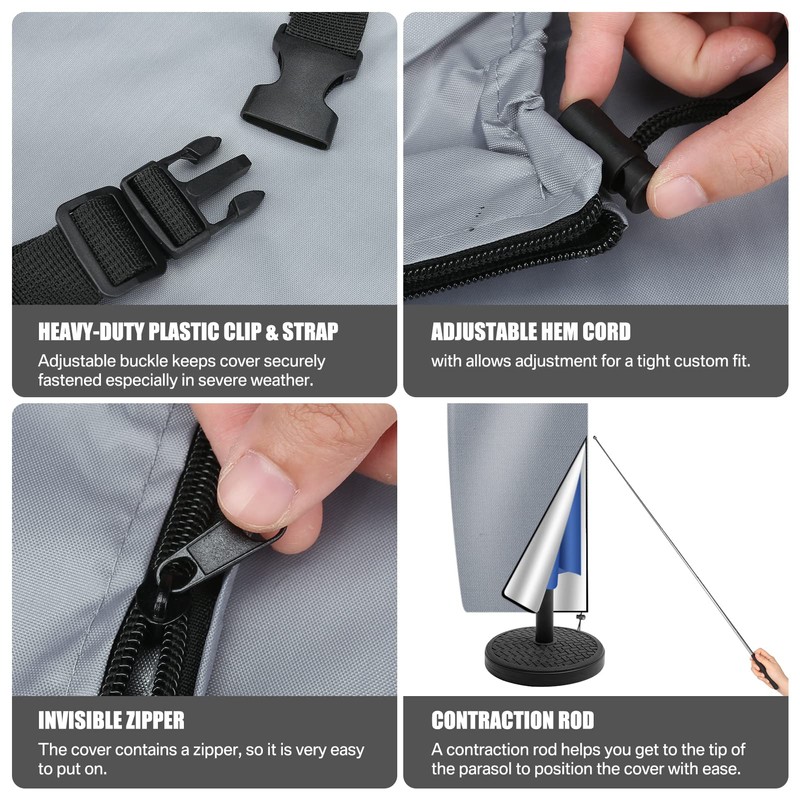 Teynewer Parasol Cover Waterproof, Cantilever Parasol Protective Cover with Telescopic