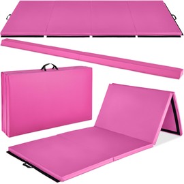 Best Choice Products 10ftx4ftx2in Folding Gym Mat 4-Panel for Exercise & Gymnastics w/Carrying Handles & Folding Balance Beam - Pink