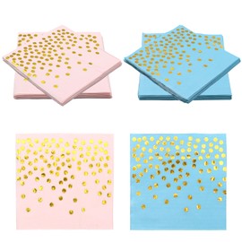 SPOKKI 40 Pieces Blue and Pink Gold Dot Party Napkins, 33x33 cm Disposable Napkins, Birthday Napkins, Wedding Napkins, Cocktail Napkins, Suitable for Family Birthday, Friends Gathering, Company Party