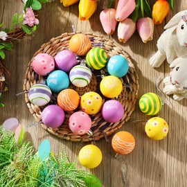 Syhood 24 Pcs Easter Ball Ornament 2 Inch Easter Hanging Tree Decorations Bunny Rabbit Egg Flower Hanging Ornaments Home Decor for Spring Basket Stuffer Fillers Party Decor Supplies