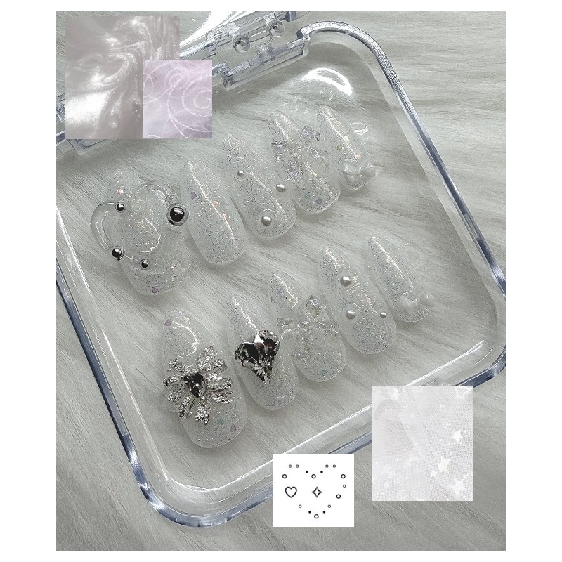 White Bubble Handmade Nail Tips - Long Oval / 화이트