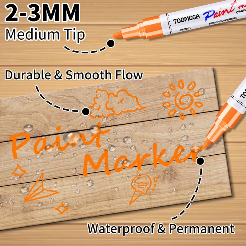Orange Permanent Paint Pens - 12 Pack Oil Based Paint