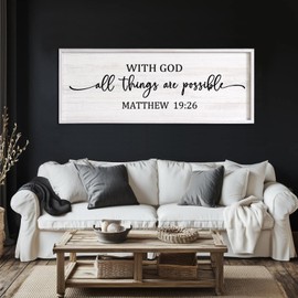 Matthew 19:26 Wooden Bible Verse Wall Sign With God All Things Are Possible Christian Wall Art for Home Living Room Bedroom Religious Wall Art Religious Home Decor