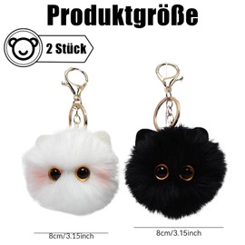 CPRNQY Pack of 2 Key Fob Cat, Key Ring Cat Plush, Cat Key Ring, Cute Cat Plush Key Ring, Birthday Gift (Black + White), black