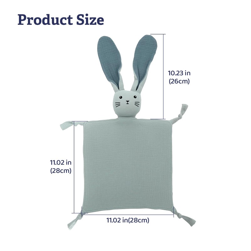Sage Green Organic Cotton Muslin Bunny Lovey Security Blanket 11"