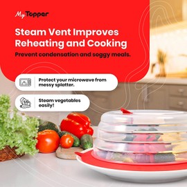 MyTopper Collapsible Microwave Food Plate Cover Lid – Microwave Splatter Guard w Steam Vent - BPA Free Non Toxic - Easy Grip Handle – Dishwasher Safe – Airtight Suction Ring Food Storage (2 Pack)
