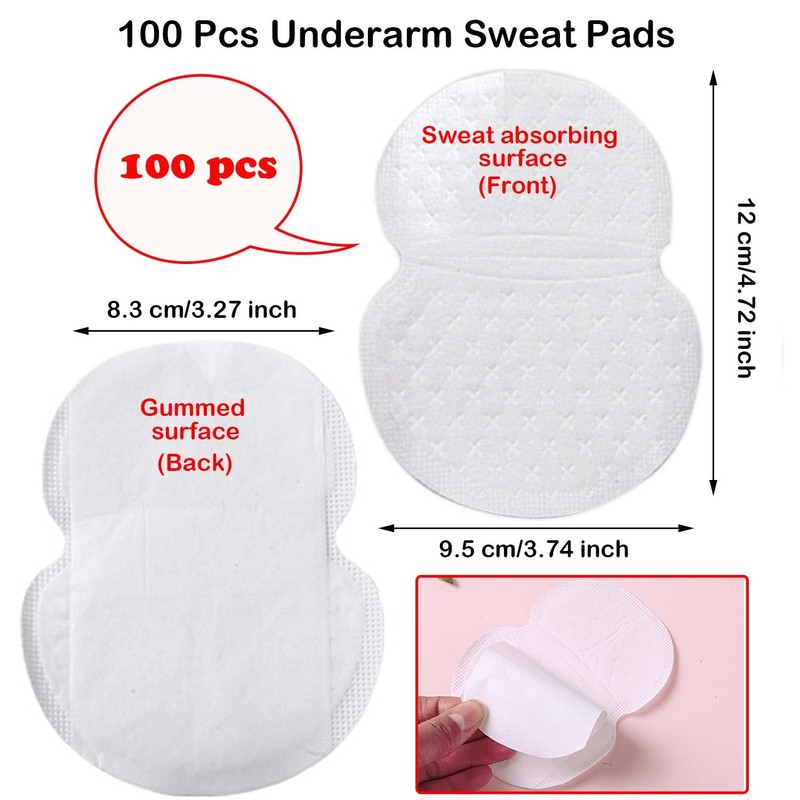 Taicols Underarm Sweat Pads, 100 Pcs Non-woven Disposable Armpit Sweat
