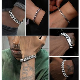 MISWOYI Cuban Link Bracelet for Men, Waterproof 316L Stainless Steel, 7.5"/7mm Miami Cuban Bracelet, Hip Hop Jewelry, Men Gift