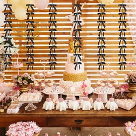 LOONELO Black Bow Hanging Garlands, Satin Ribbon Bowtie Banners, 6pcs Bow Knot Party Hanging Swirls Streamers Decorations for Girls Coquette Birthday, Wedding, Bridal Shower, Engagement Supplies