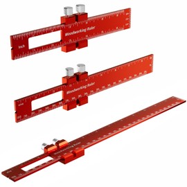 LudoPam Woodworking Ruler Set Precision Pocket Ruler- 12, 8, 6 Inch Metal Slide Stop Marking Ruler Wood Working Scribing Measure Tools Woodworking Tools Ruler for Woodworkers, Machinists, Engineers