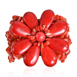 AeraVida Boho Chic Handmade Synthetic Coral Flower w/ Jingle Bell Toggle Bracelet