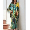 Eddoyee Women Print Kaftan Half Sleeve Side Split Maxi Dress