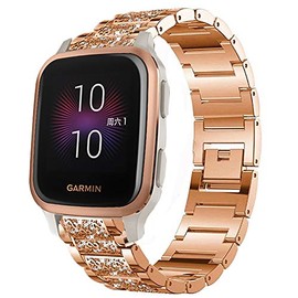 Compatible for Garmin Venu Sq Band, Youkei Jewelry Metal Rhinestone Diamond Bling Compatible for Garmin Venu Sq Smartwatch (Rose Gold)
