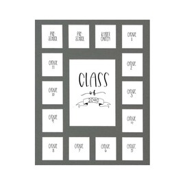 Rustic Red Door Co. School Years Picture Mat with 15 Openings – 11x14 School Days Photo Collage - No Frame – 2 Pre-School & Kindergarten to 12th Grade High School Graduation (Class of 2040, Grey)