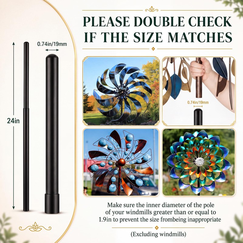 Glossy Black 72" h Replacement Pole for Large Wind Spinner,