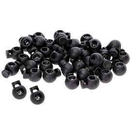Tupalizy Plastic Round Spring Loaded Toggle Stopper Black Single Hole Bungee Shock Cord Fasteners Shoelace Locks Buttons for Paracord Drawstrings Shoestrings Sweatpants Shorts Backpacks Camping, 40PCS